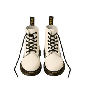 Dr. Martens 101 White Smooth Leather Ankle Boots Yellow Stitching Women's US 6